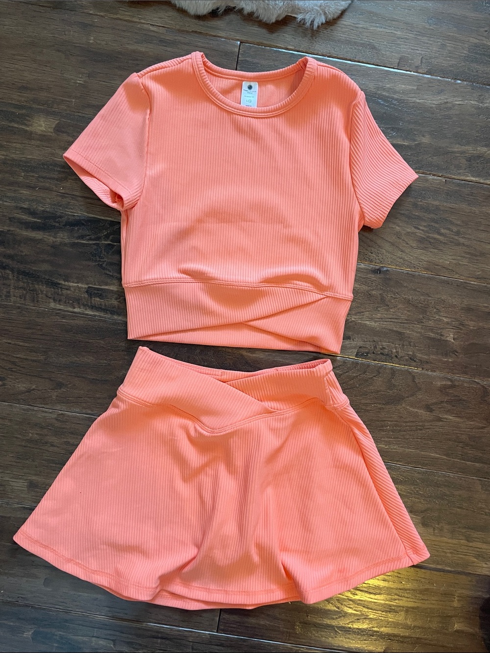 Yogalicious Coral Ribbed Kids Matching Skort Set